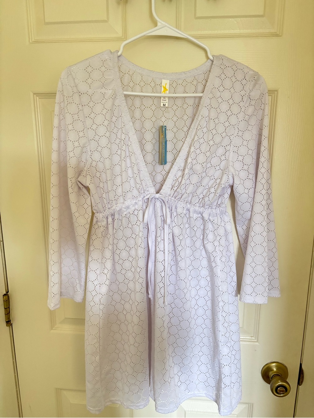 Light white  Eyelet Swim Coverup with Tie Front